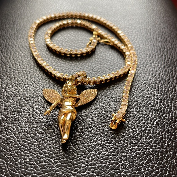 Icy hip hop gold Angel diamonds pendant with tennis necklace